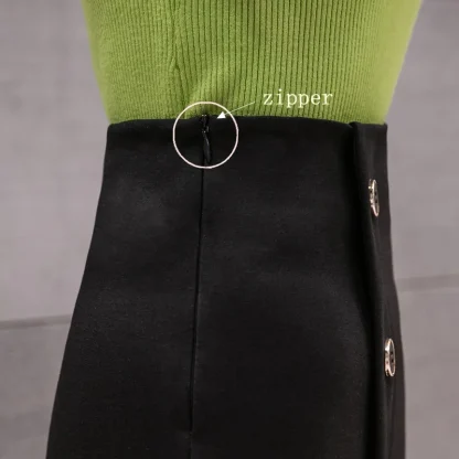 Bodycon Button Pencil Black Skirts - Image 6