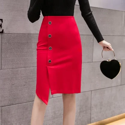 Bodycon Button Pencil Black Skirts - Image 2