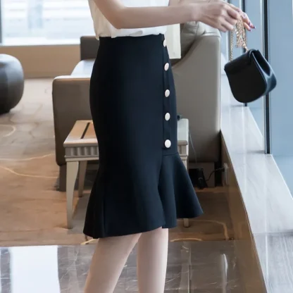 Button Decorated Black Skirt - Image 2