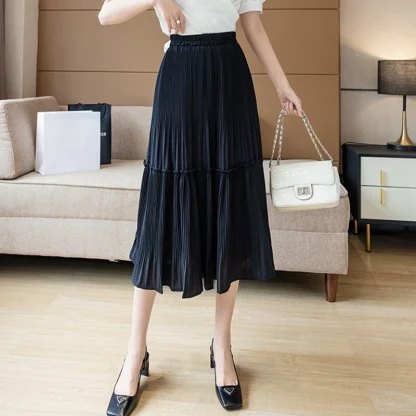 High-waist Pleated Flowy Black Skirts - Image 4