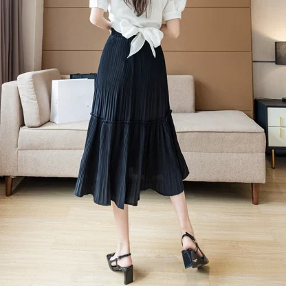 High-waist Pleated Flowy Black Skirts - Image 5