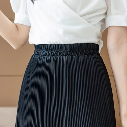 High-waist Pleated Flowy Black Skirts - Image 7