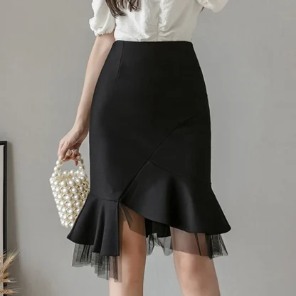 Irregular Ruffles Black Skirt