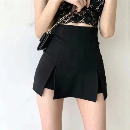 Casual Double Slit Black Skirt - Image 2