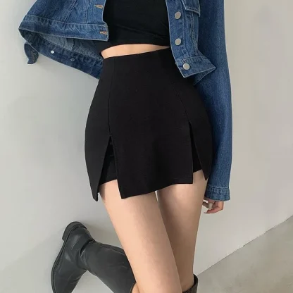 Casual Double Slit Black Skirt - Image 3
