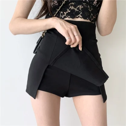 Casual Double Slit Black Skirt
