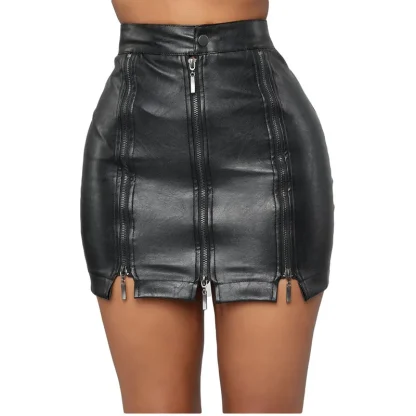 Plus Size Zippered Black Skirt