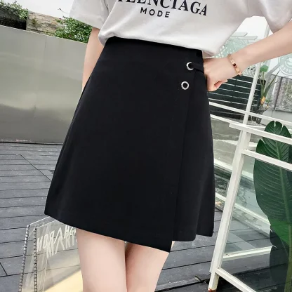 Solid Wrap Mini Black Skirts - Image 2