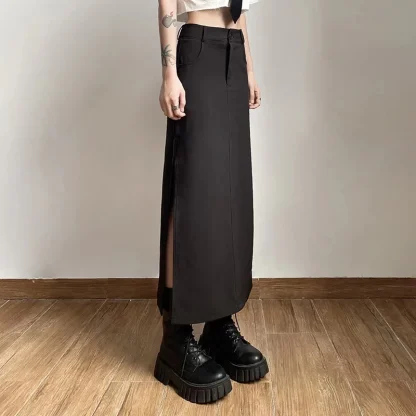 Sexy Split Solid Black Skirt - Image 2