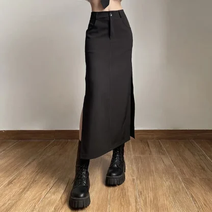 Sexy Split Solid Black Skirt - Image 3