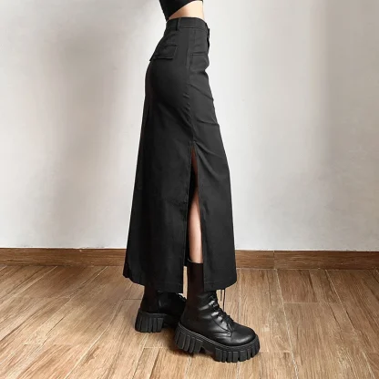 Sexy Split Solid Black Skirt - Image 4
