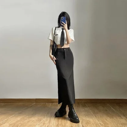 Sexy Split Solid Black Skirt - Image 5
