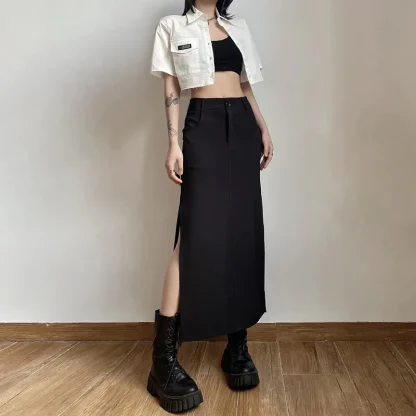 Sexy Split Solid Black Skirt