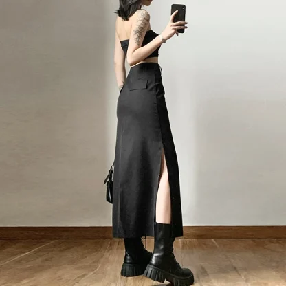 Sexy Split Solid Black Skirt - Image 6