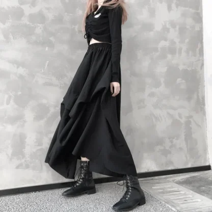 Asymmetrical Maxi Black Skirt - Image 2