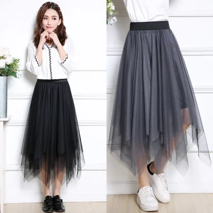 Elastic Waist Mesh Tutu Black Skirts - Image 2