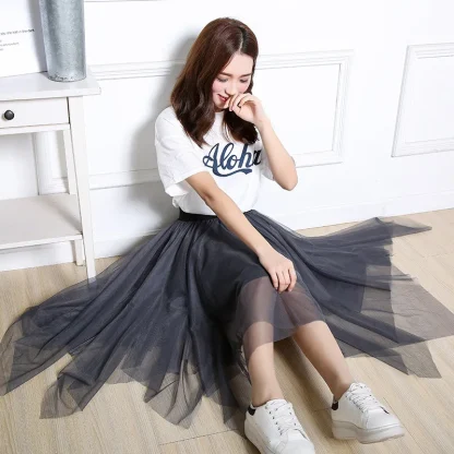 Elastic Waist Mesh Tutu Black Skirts - Image 3