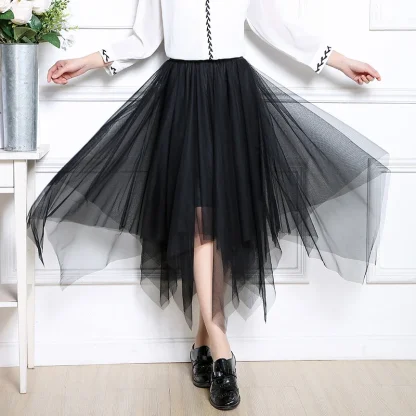 Elastic Waist Mesh Tutu Black Skirts