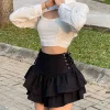 Tiered Lace-up Black Mini Skirt - Image 4