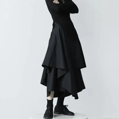 Asymmetrical Black Midi Skirt - Image 2