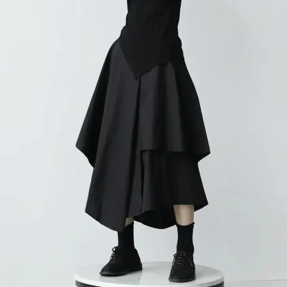 Asymmetrical Black Midi Skirt - Image 3