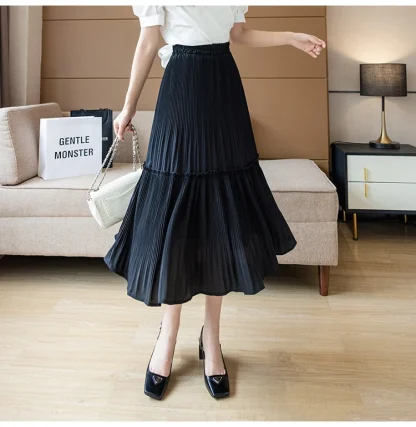 High-waist Pleated Flowy Black Skirts