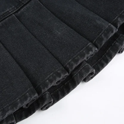 Denim Pleated Mini Black Skirts - Image 7