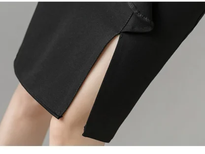 High-waist Ruffle Slit Black Skirt - Image 7