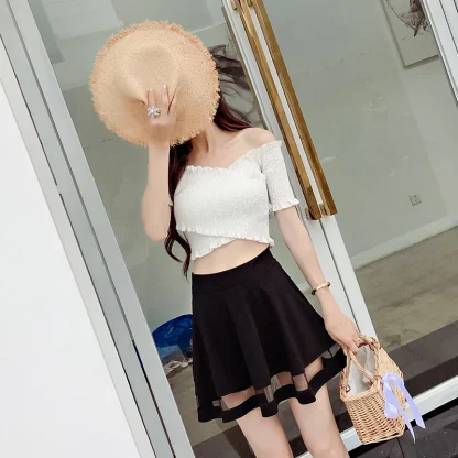 Mesh Patchwork Mini Black Skirt - Image 6