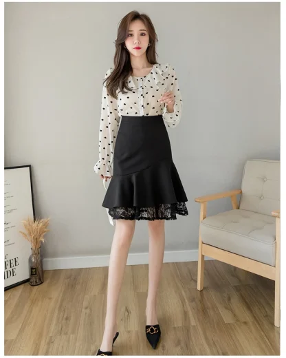 Ruffle Lace Patchwork Black Skirt - Image 6