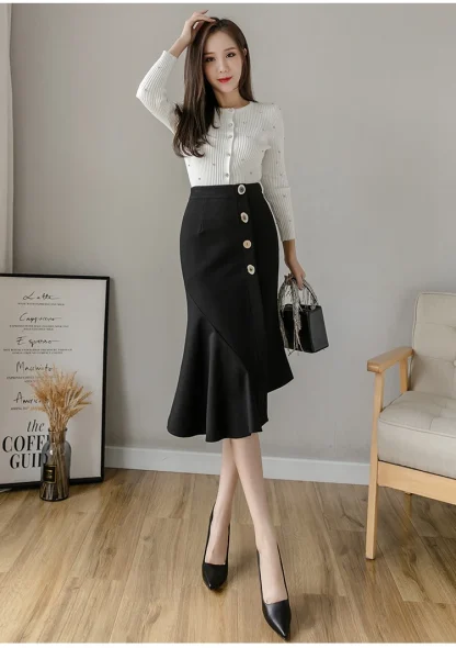 Asymmetric Ruffles Midi Black Skirts - Image 4