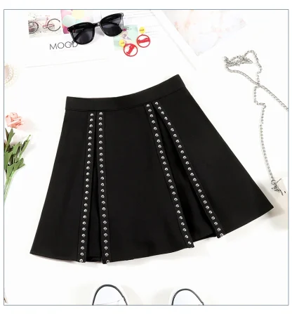 Rivet Inverted Pleats Black Skirt - Image 6