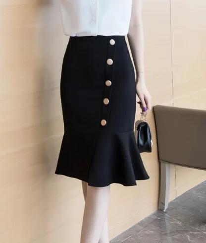 Button Decorated Black Skirt