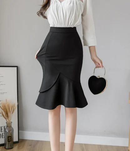 Stretchable Mermaid Midi Black Skirts - Image 7