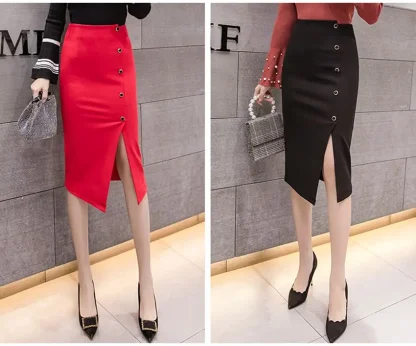 Button Front Split Black Skirts - Image 6