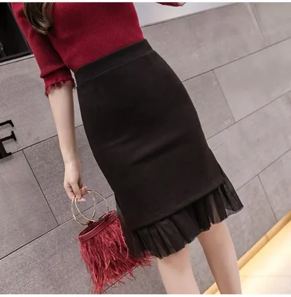 Pleated Mesh Hem Black Skirts