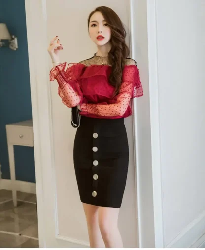 Plus Size Button Black Skirt - Image 4