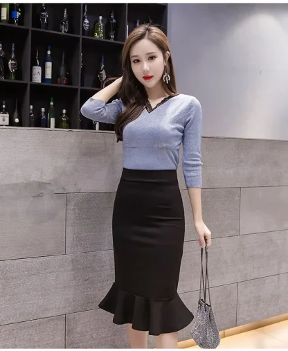 Plus Size Elegant Mermaid Black Skirt - Image 2