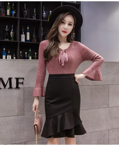 Plus Size High-waist Ruffles Black Skirts - Image 3