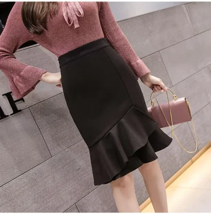 Plus Size High-waist Ruffles Black Skirts