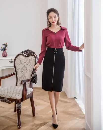 Plus Size Zippered Front Black Skirt - Image 5