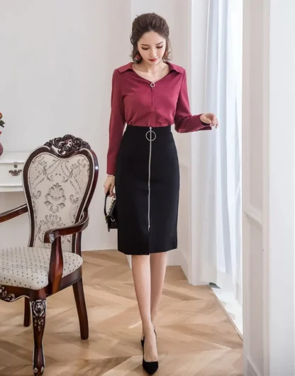 Plus Size Zippered Front Black Skirt - Image 6