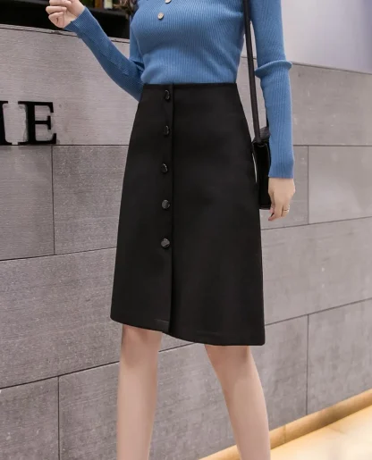 Front Buttoned Casual Black Skirt - Image 4