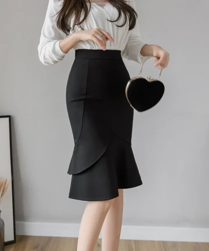 Stretchable Mermaid Midi Black Skirts
