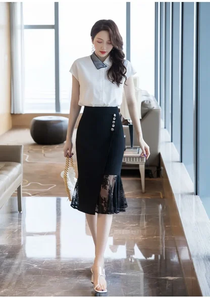 Plus Size Irregular Lace Black Skirt - Image 6