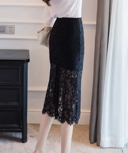 Bodycon Lace Thigh Slit Black Skirt - Image 7
