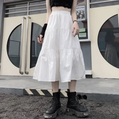 Solid Tiered Black Midi Skirts - Image 3