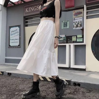Solid Tiered Black Midi Skirts - Image 4