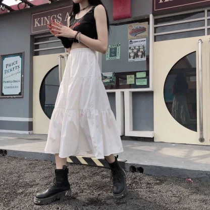 Solid Tiered Black Midi Skirts - Image 5