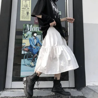 Solid Tiered Black Midi Skirts - Image 6